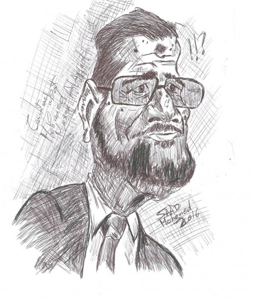 This is a caricature of Mohamed Morsi the president of Egypt
Mohamed Morsi (born 8 August 1951) is an Egyptian politician who served as the fifth President of Egypt, from 30 June 2012 to 3 July 2013, when General Abdel Fattah el-Sisi removed Morsi from office in the 2013 Egyptian coup d'état after the June 2013 Egyptian protests.