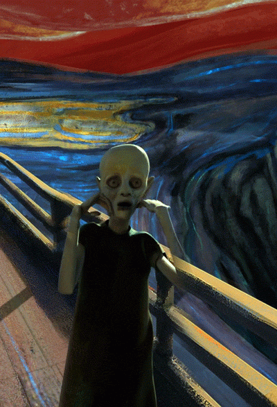 The Scream (Norwegian: Skrik) is the popular name given to each of four versions of a composition, created as both paintings and pastels, by Norwegian Expressionist artist Edvard Munch between 1893 and 1910. The German title Munch gave these works is Der Schrei der Natur (The Scream of Nature). The works show a figure with an agonized expression against a landscape with a tumultuous orange sky. Arthur Lubow has described The Scream as "an icon of modern art, a Mona Lisa for our time."