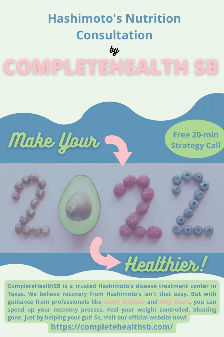 CompleteHealthSB is a trusted Hashimoto's disease treatment center in Texas where you are guided the best way possible. We believe recovery from Hashimoto's isn't that easy. But with guidance from professionals like Sunny Brigham and Amy Vespa, you can speed up your recovery process. You will feel your weight controlled, bloating gone, just by helping your gut! So book your Hashimoto's Nutrition Consultation now by visiting our official website. https://completehealthsb.com/services/