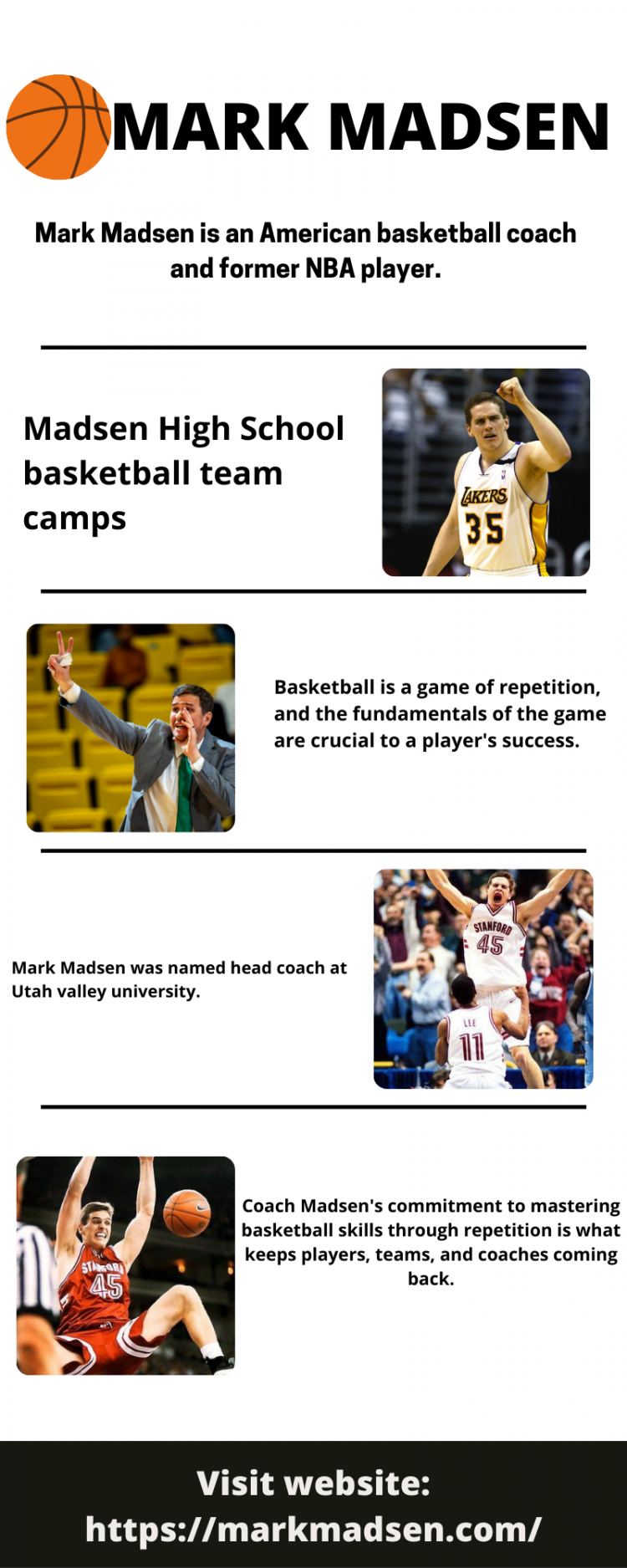 Mark Madsen is an American basketball coach and former NBA player who is the head coach of Utah Valley University of the Western Athletic Conference (WAC). For additional details visit us at the website: https://markmadsen.com