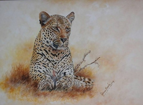 Attemptting details on the big five is fun to me. The fur, the eyes the look...........
	
Medium: Oils on Canvas
Size: 610mm x 480mm