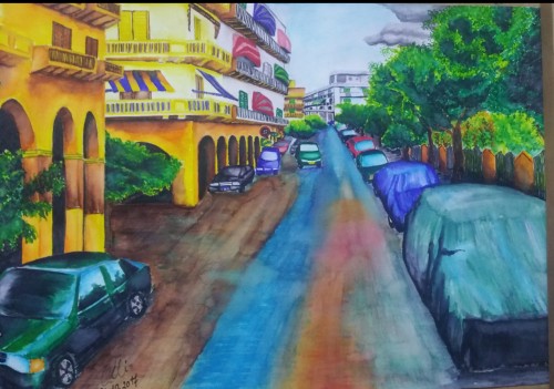 my home city streets ... water color