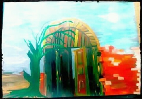 Poster  color painting on prisma sheet.
"DEVINE DOOR "